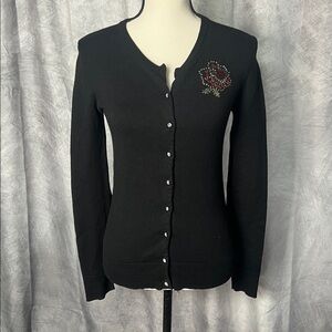 Vintage Sun Moon Star Black Lace Back Button Down Cardigan Sweater - SMALL